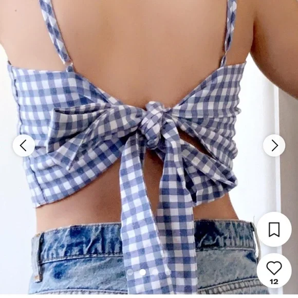 Brandy Melville Blue and White Gingham Crop Top One Size {373} - Picture 2 of 10